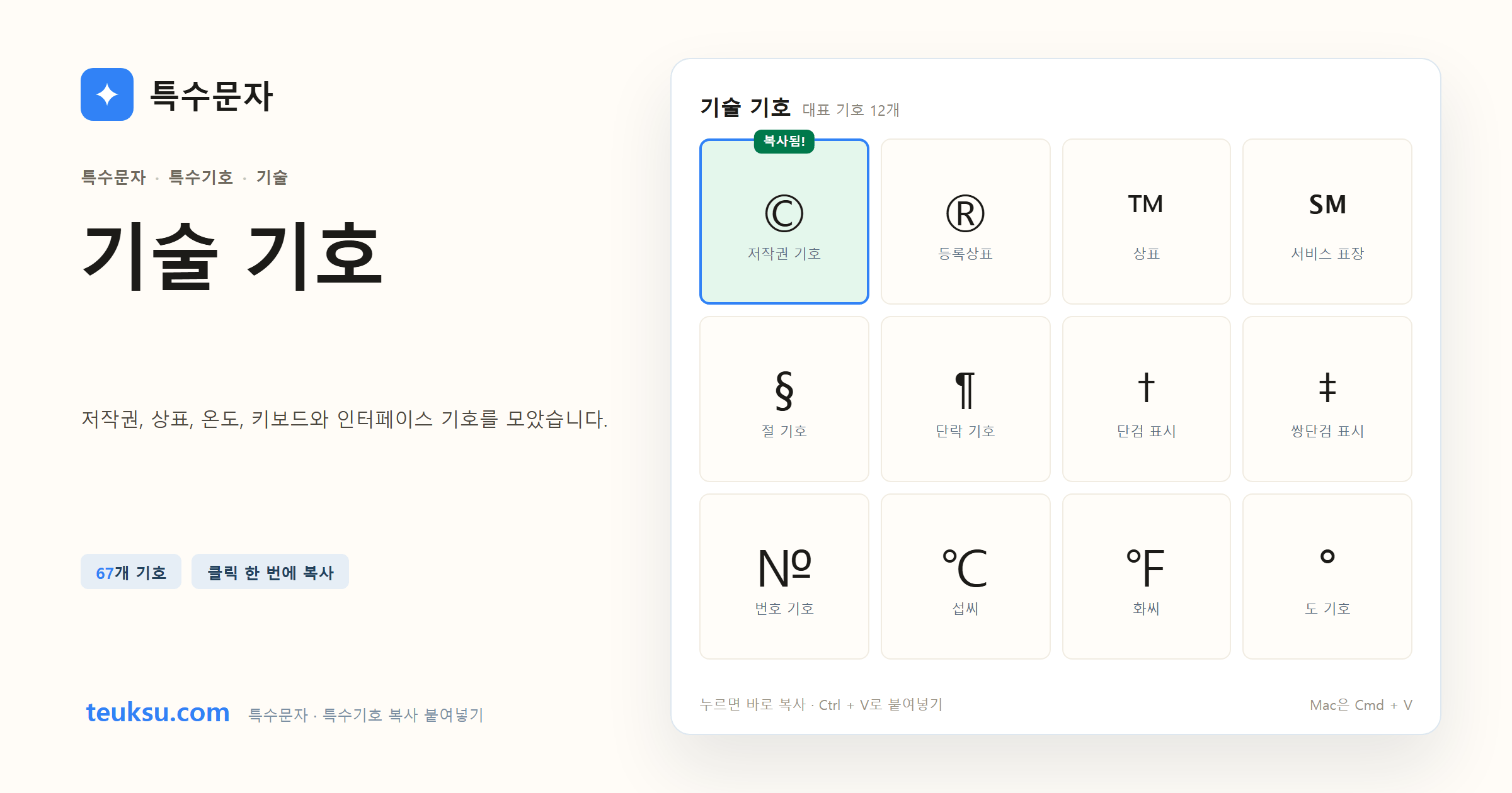 기술 기호 대표 기호와 복사 예시 이미지